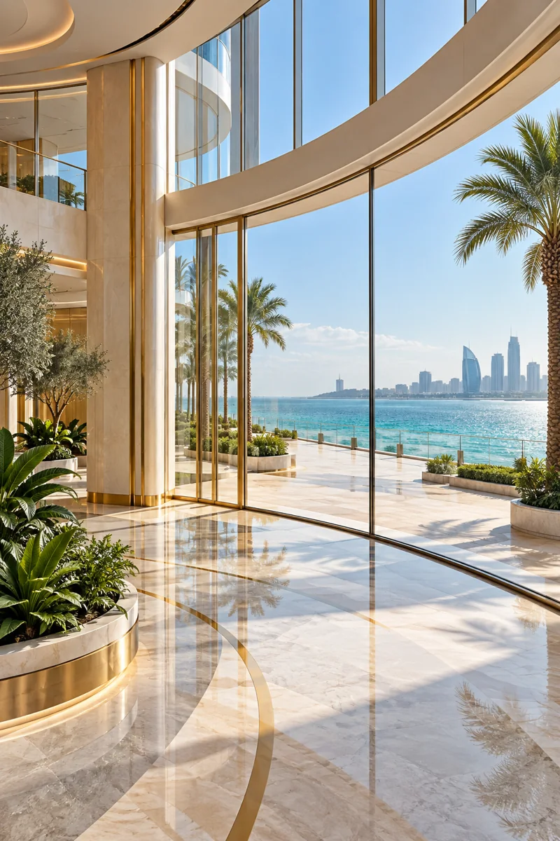 Bright coastal architecture and a seaside promenade